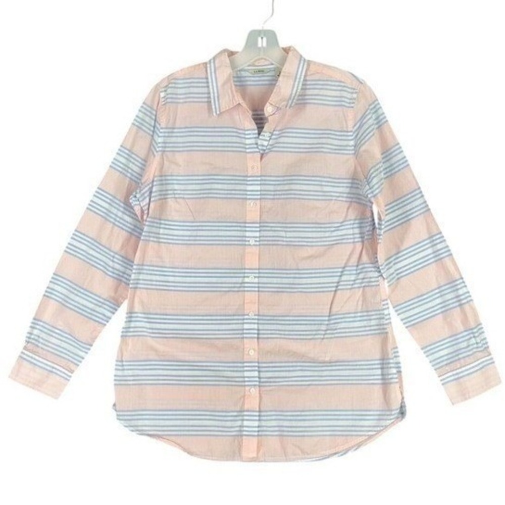 L.L. Bean Button Up Womens S Pink Blue Striped Cotton Long Sleeve Casual Shirt